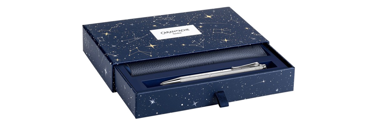 Caran d'Ache - Ecridor - Cosmic Blue Set - Penna a sfera e astuccio in cuoio - Special Edition